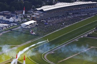 Michael on the track at Ascot - packed with fans.